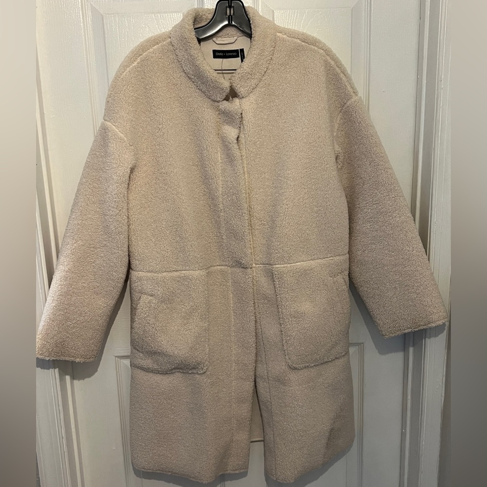 STELLA + LORENZO Women’s Cream Faux Fur Teddy Coat Size L